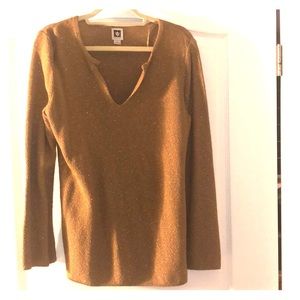 Anne Klein Gold/tan sparkly sweater keyhole  L
